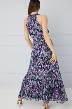 Tall Floral Metallic Ruffle Halterneck Midaxi Dress