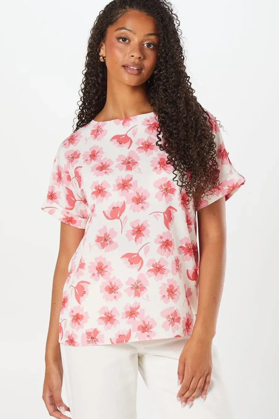 Tall Floral Roll Sleeve Blouse