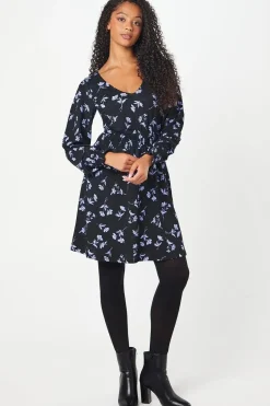 Tall Floral Shirred Waist V Neck Mini Dress