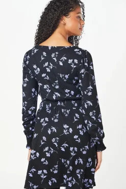 Tall Floral Shirred Waist V Neck Mini Dress