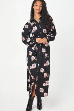 Tall Floral Tie Waist Midi Shirt Dress