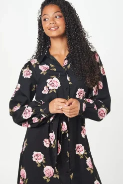 Tall Floral Tie Waist Midi Shirt Dress