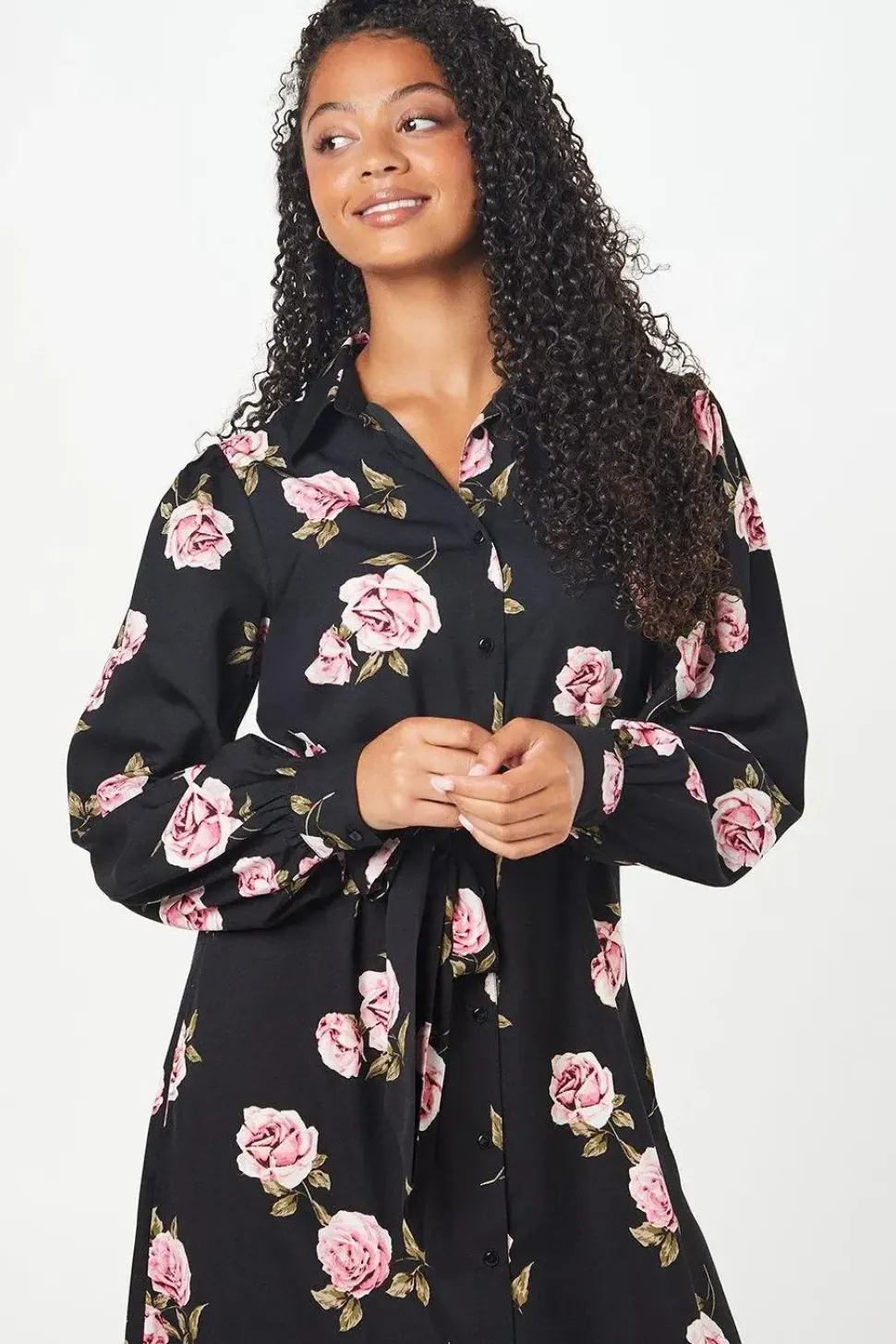 Tall Floral Tie Waist Midi Shirt Dress