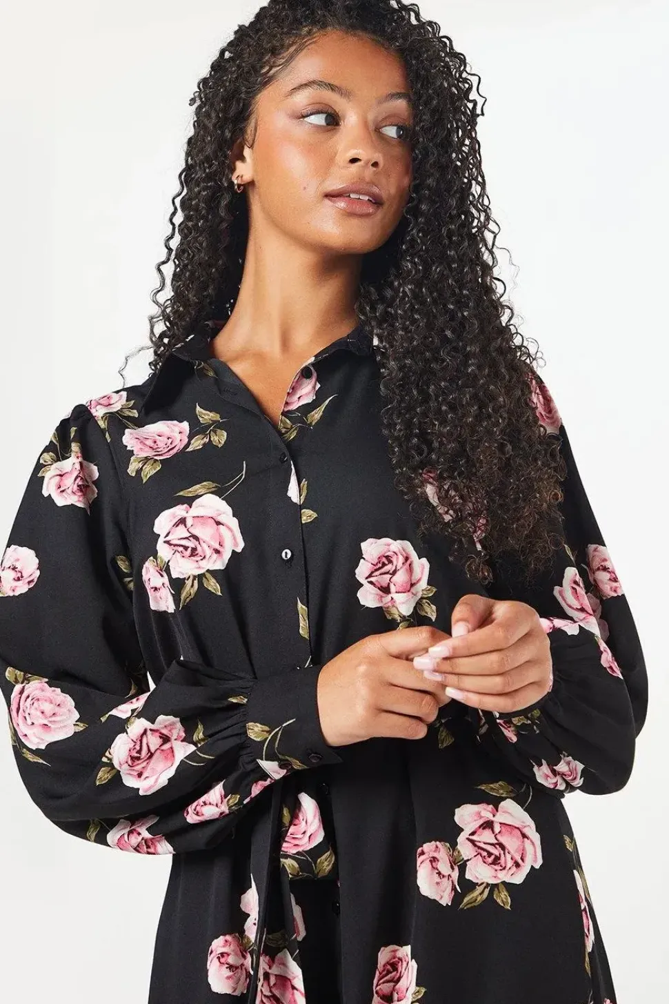Tall Floral Tie Waist Midi Shirt Dress