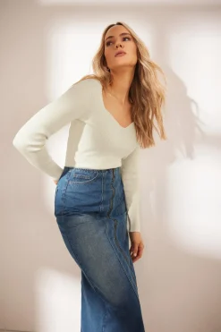 Tall Full Zip Denim Skirt
