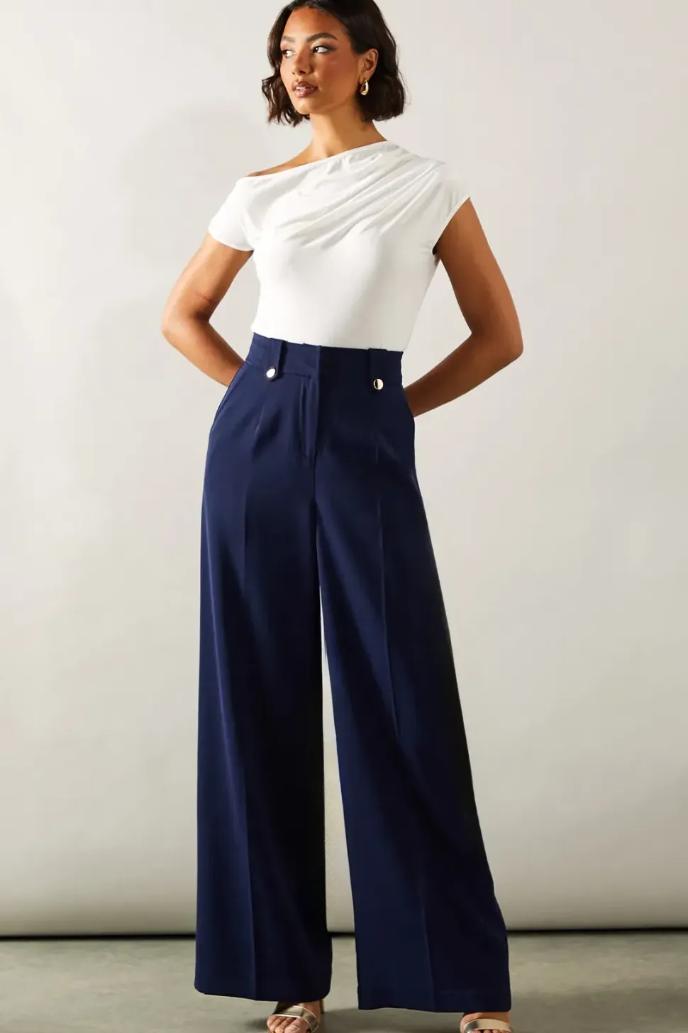 Tall Gold Trim Wide Leg Trousers