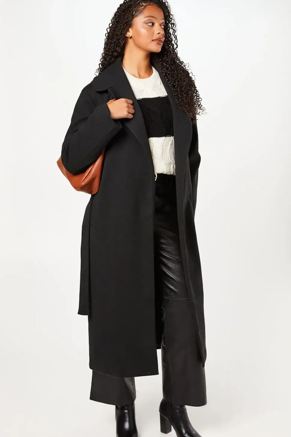 Tall Herringbone Stripe Wrap Coat