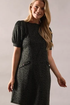 Tall Khaki Short Sleeve Jacquard Ponte Shift Dress