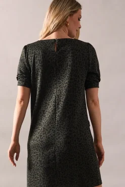 Tall Khaki Short Sleeve Jacquard Ponte Shift Dress