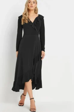 Tall Long Sleeve Wrap Frill Dress