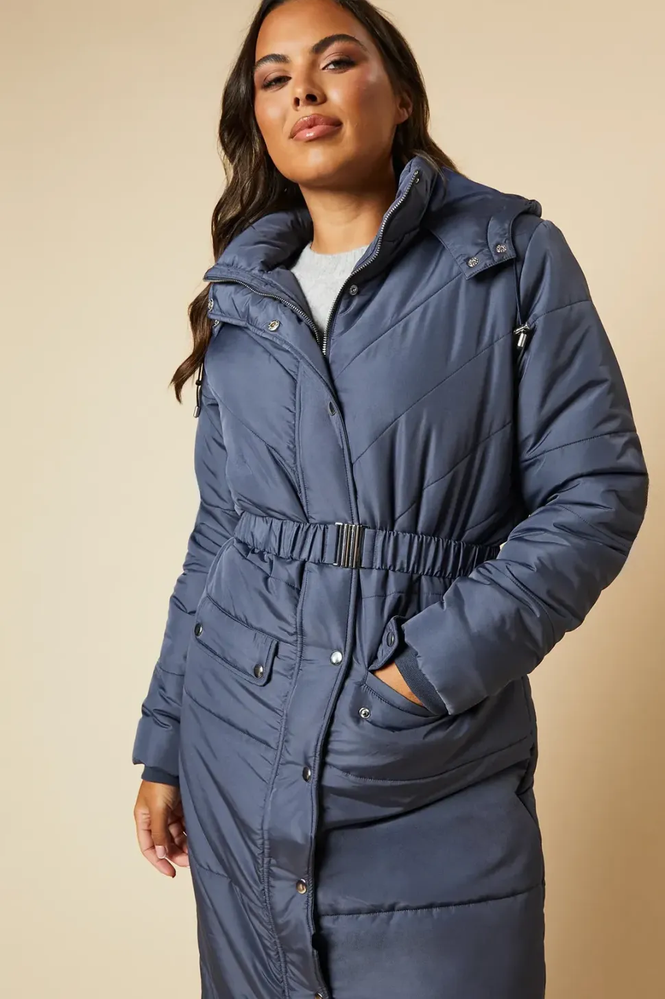 Tall Midi Luxe Quilted Padded Puffer Belted Coat