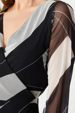 Tall Mono Geo Mesh Wrap Midi Dress