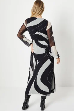 Tall Mono Geo Mesh Wrap Midi Dress