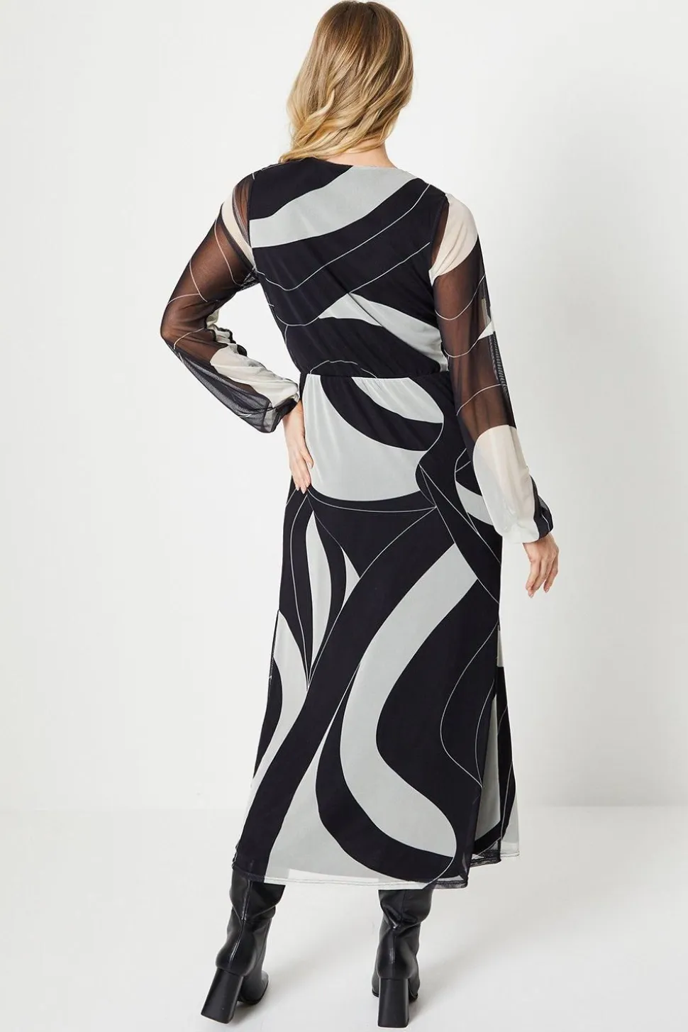 Tall Mono Geo Mesh Wrap Midi Dress