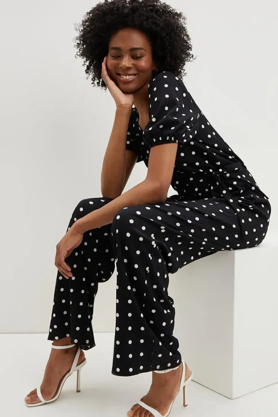 Tall Mono Spot Print V Neck Jumpsuit