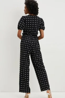 Tall Mono Spot Print V Neck Jumpsuit