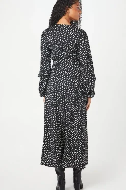 Tall Mono Spot Ruffle Sleeve Midi Dress