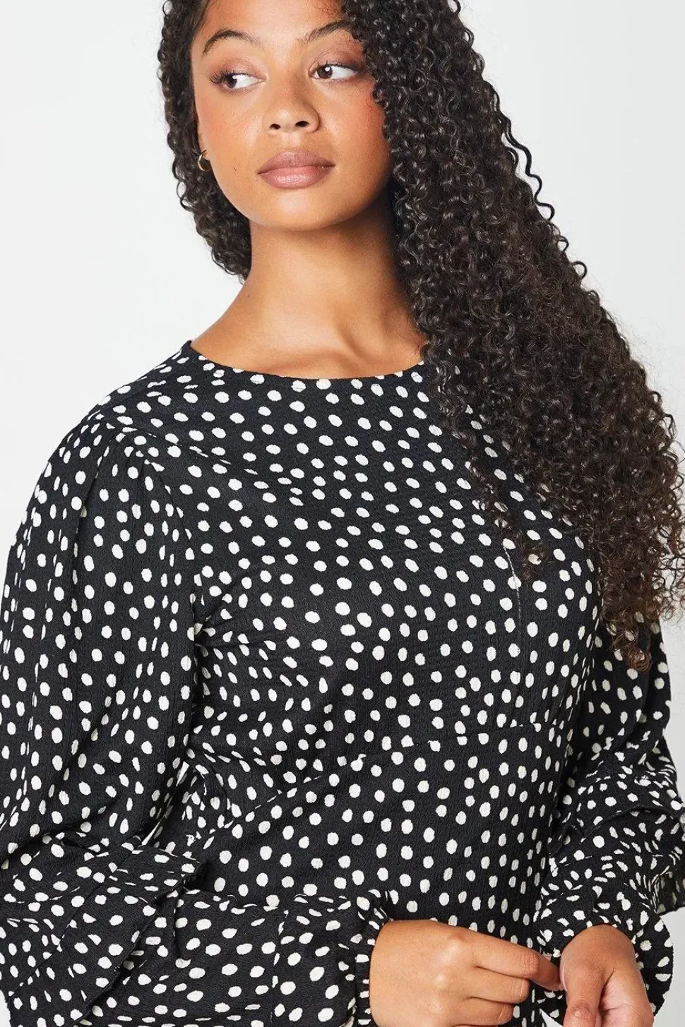 Tall Mono Spot Ruffle Sleeve Midi Dress