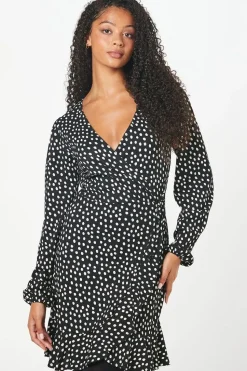 Tall Mono Spot Wrap Mini Dress