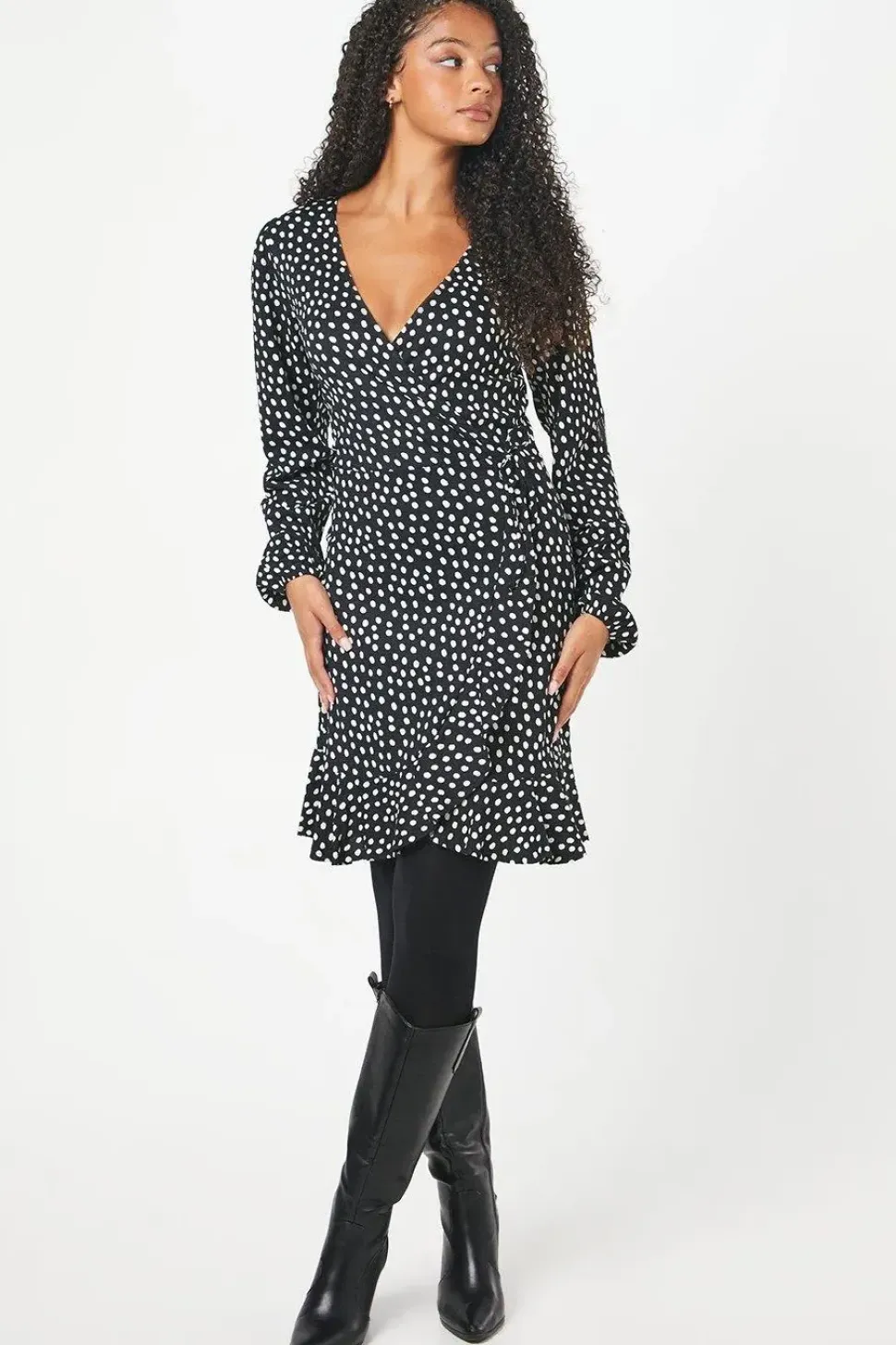 Tall Mono Spot Wrap Mini Dress