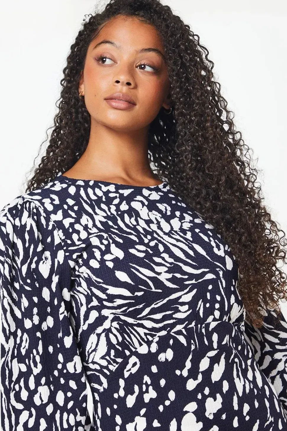 Tall Navy Animal Ruffle Sleeve Midi Dress