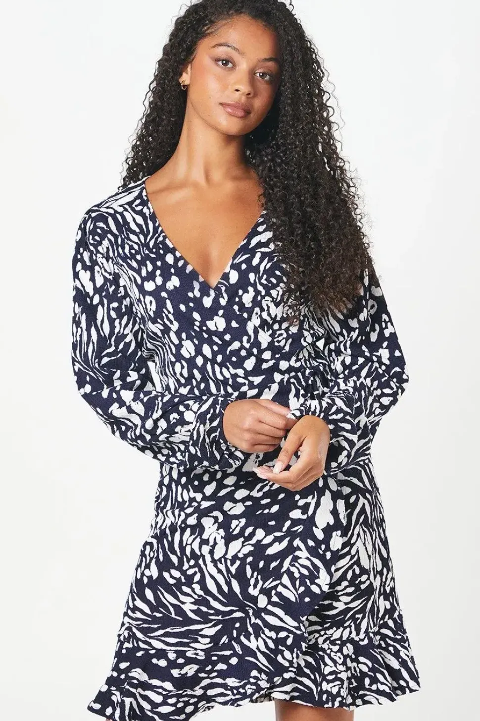 Tall Navy Animal Wrap Mini Dress