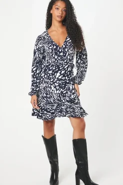 Tall Navy Animal Wrap Mini Dress