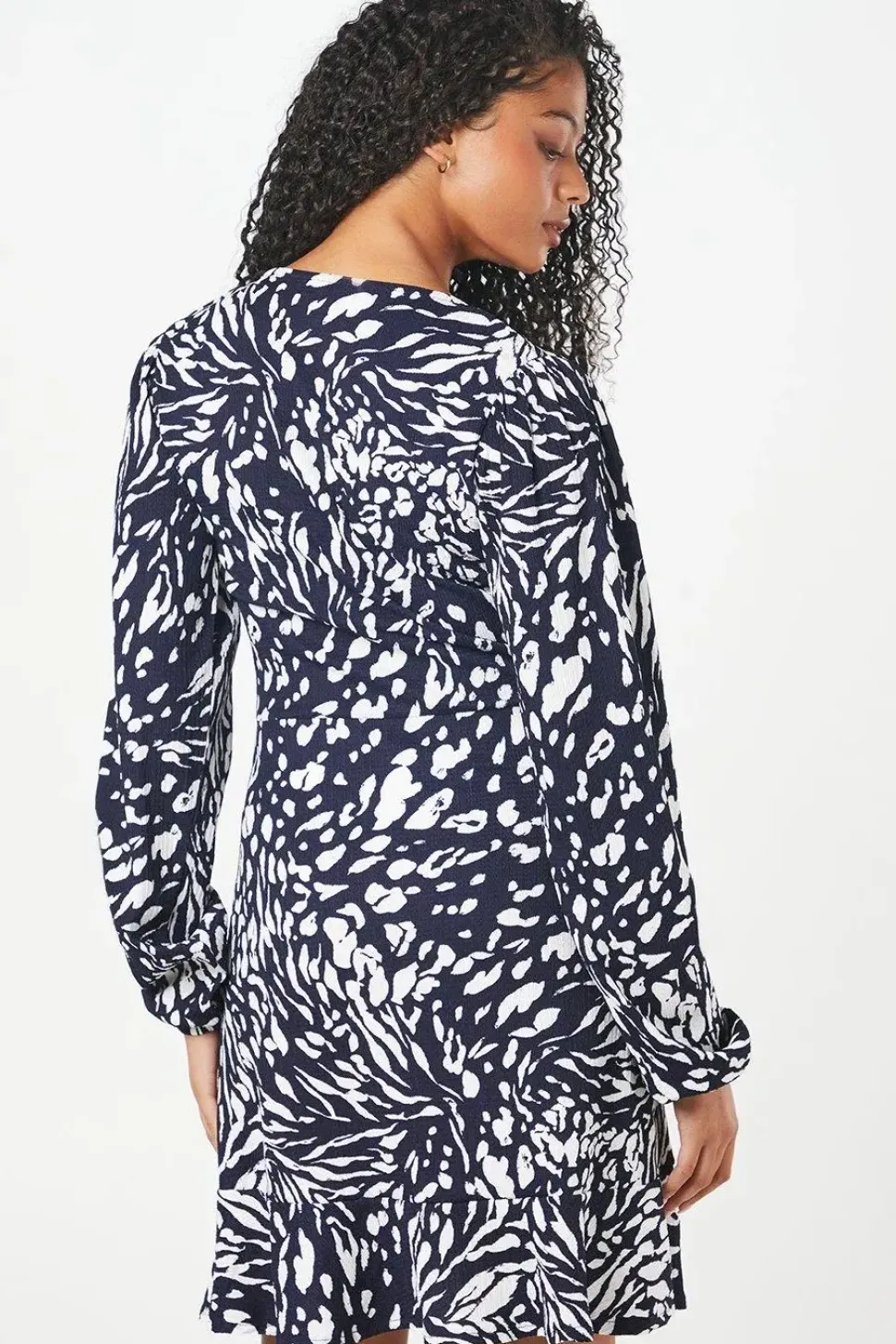 Tall Navy Animal Wrap Mini Dress