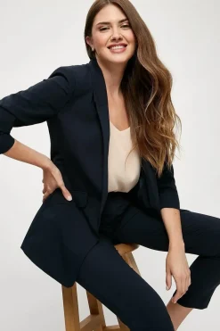 Tall Navy Ruched Sleeve Blazer