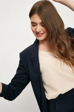 Tall Navy Ruched Sleeve Blazer