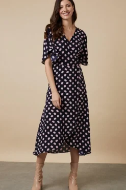 Tall Navy Spot Angel Sleeve Dress