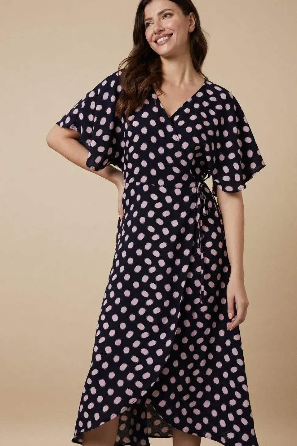 Tall Navy Spot Angel Sleeve Dress