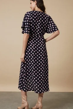 Tall Navy Spot Angel Sleeve Dress