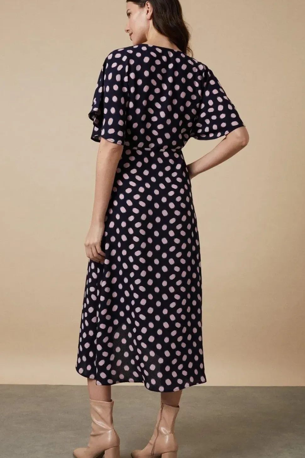 Tall Navy Spot Angel Sleeve Dress