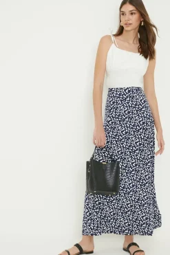 Tall Navy Spot Midi Skirt