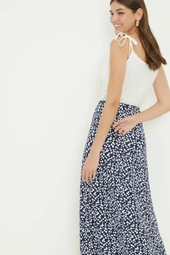 Tall Navy Spot Midi Skirt