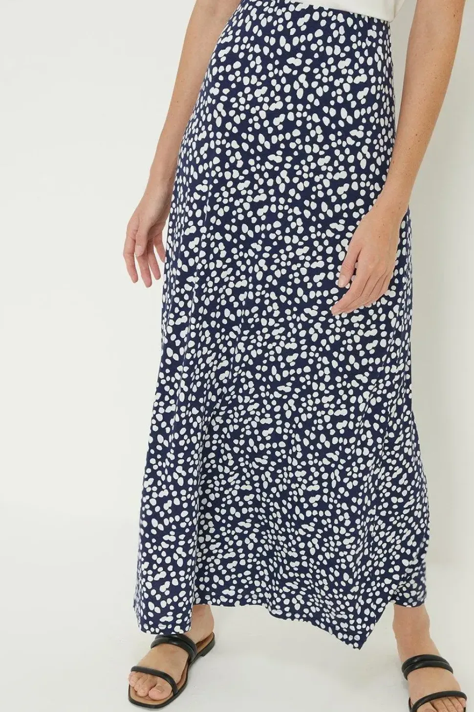 Tall Navy Spot Midi Skirt