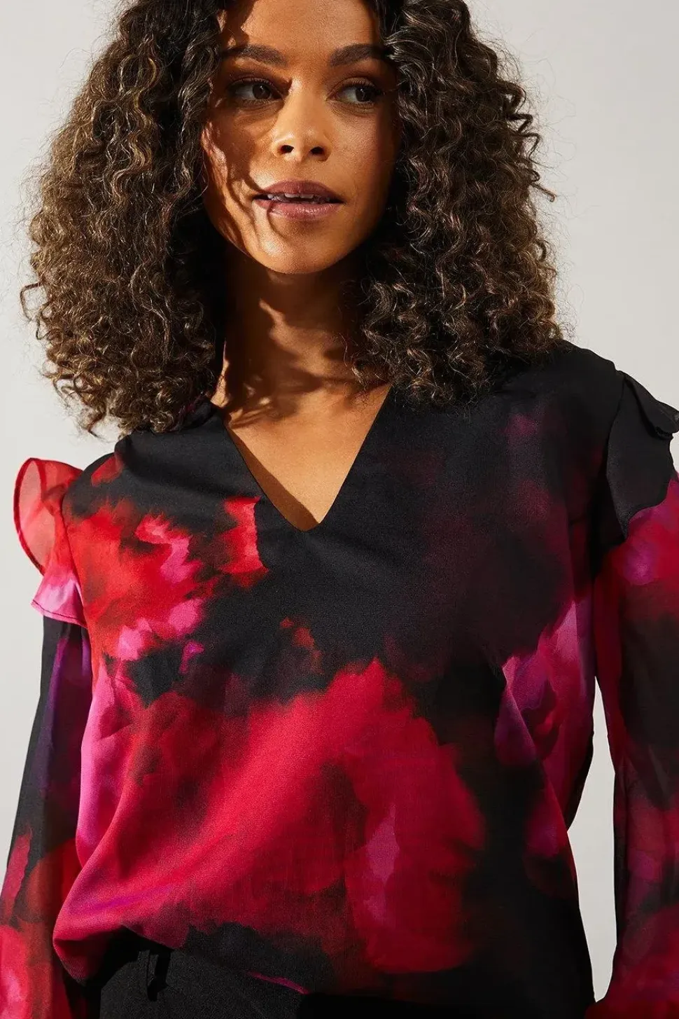 Tall Occasion Printed Ruffle Sleeve Blouse