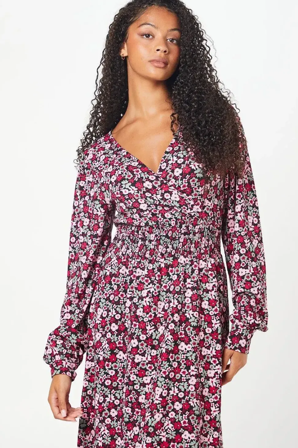 Tall Pink Ditsy Wrap Midi Dress