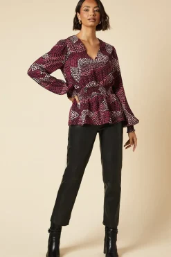 Tall Pink Spot V Neck Shirred Waist Blouse