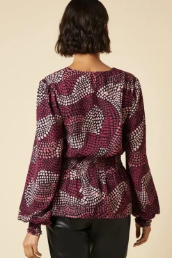 Tall Pink Spot V Neck Shirred Waist Blouse