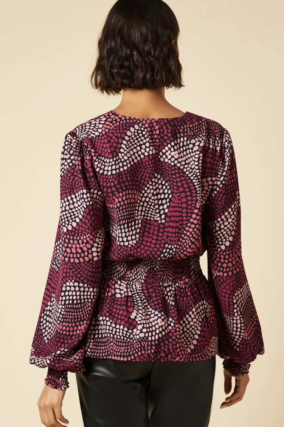 Tall Pink Spot V Neck Shirred Waist Blouse