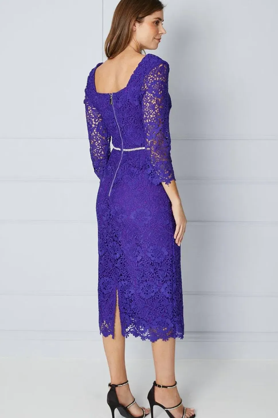 Tall Premium Lace Embellished Waist Midi Dress