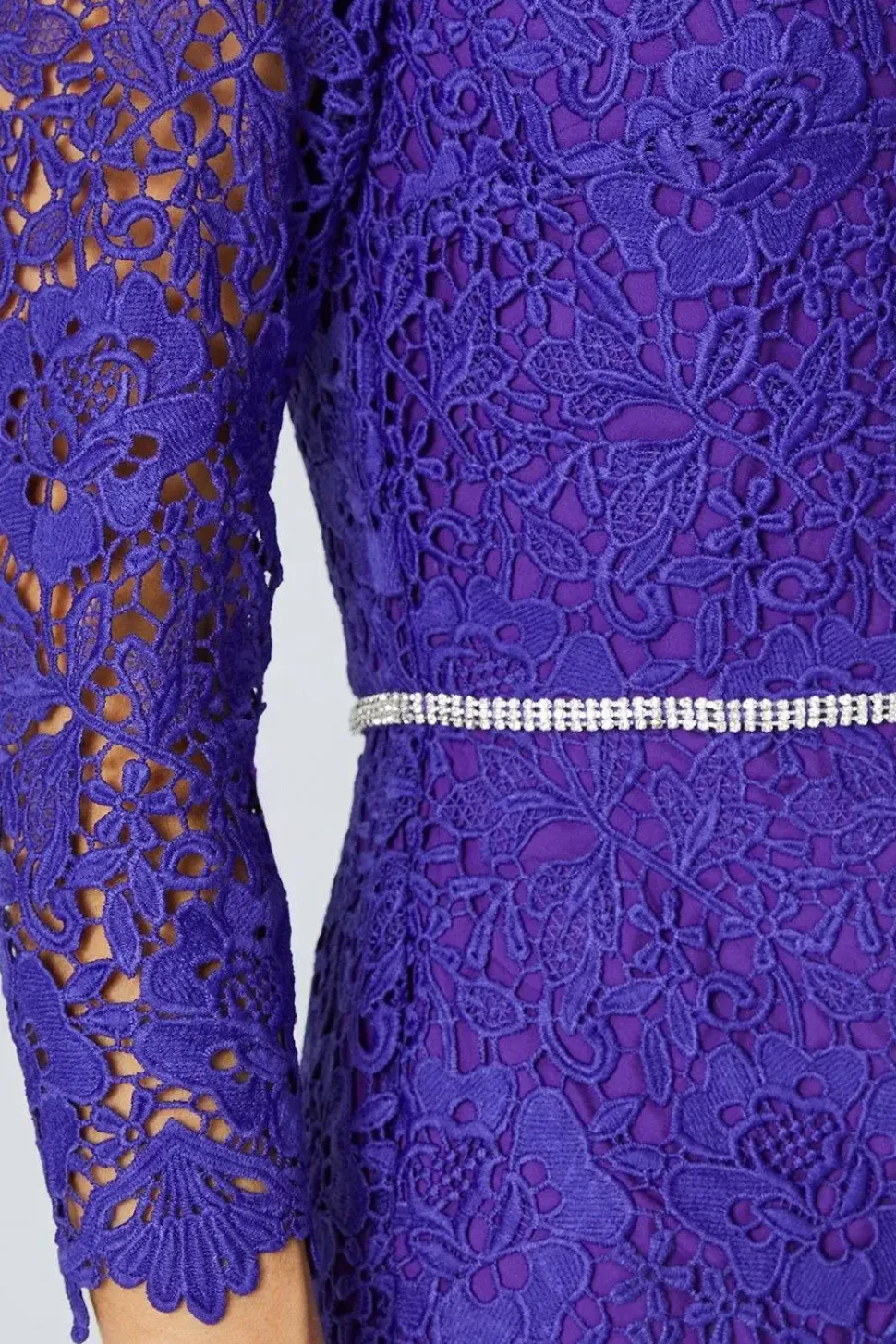 Tall Premium Lace Embellished Waist Midi Dress