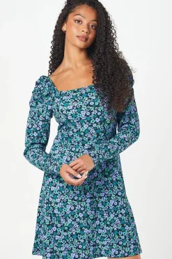 Tall Purple Ditsy Square Neck Mini Dress