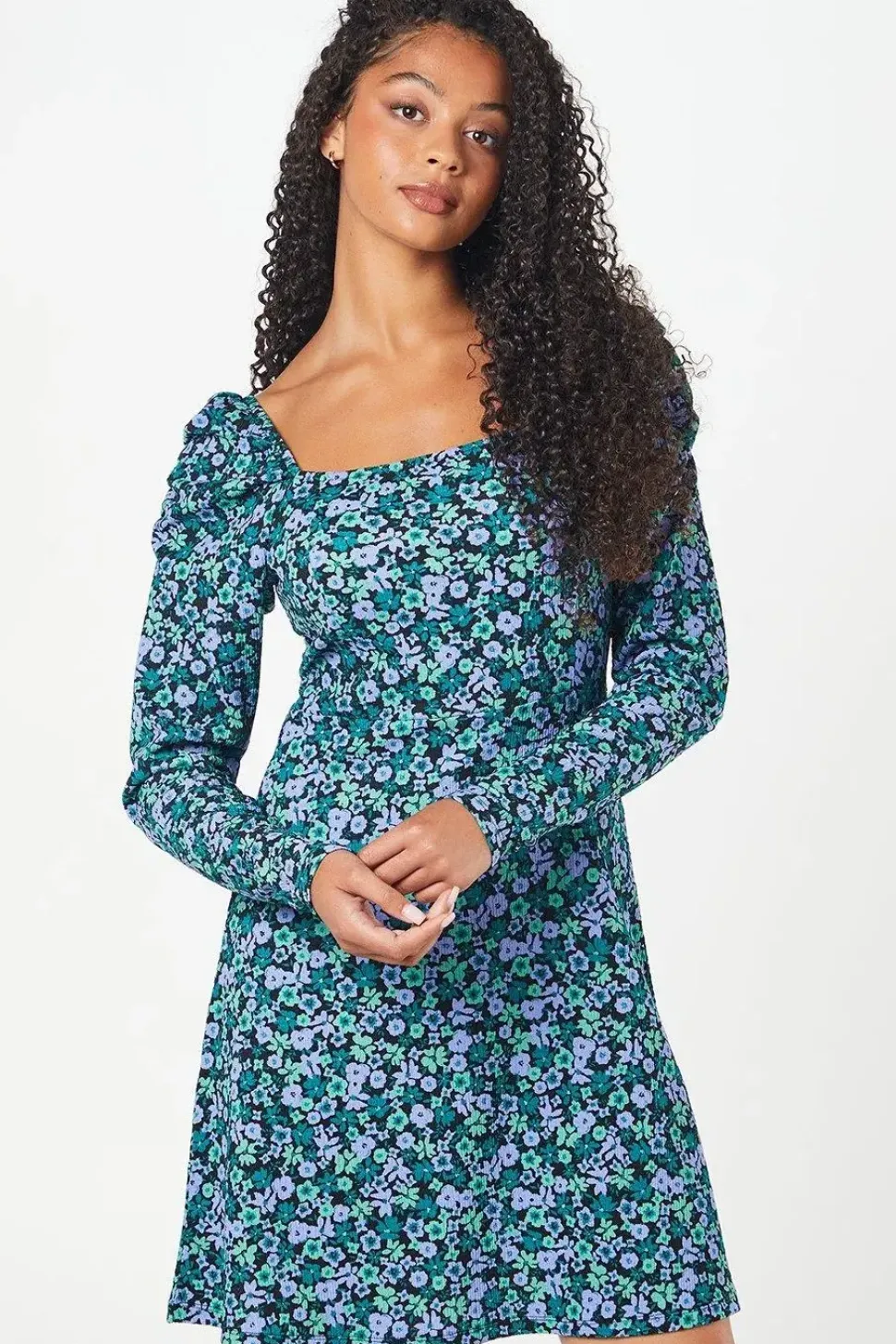 Tall Purple Ditsy Square Neck Mini Dress
