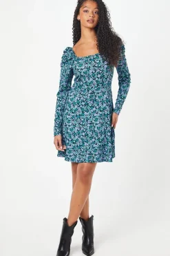 Tall Purple Ditsy Square Neck Mini Dress