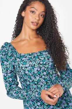 Tall Purple Ditsy Square Neck Mini Dress