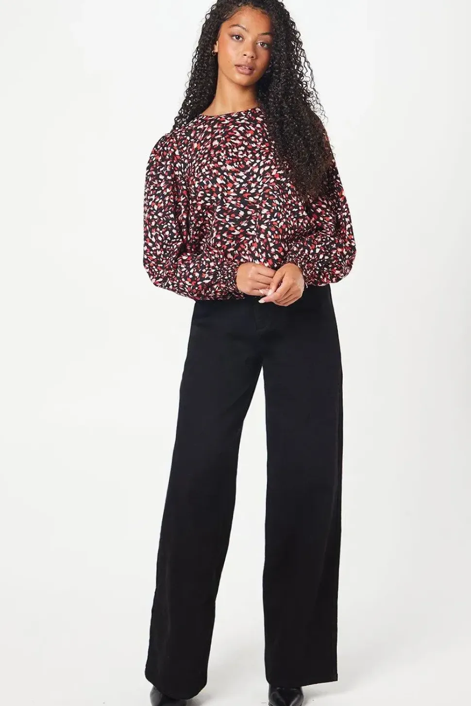 Tall Red Animal Shirred Hem Blouse