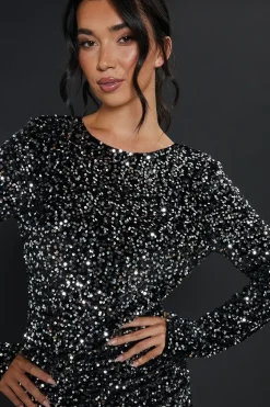 Tall Ruched Velvet Sequin Mini Dress